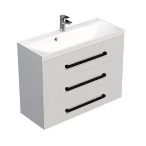 Koupelnová skříňka s černou úchytkou a umyvadlem SAT Cube Way 100x76, 5x40 cm bílá lesk lesk/mat CUBE2C1003BL CUBE2C1003BL obraz
