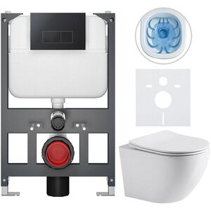 CERANO Kompletní WC set Basic/Cesso bílá lesklá WC tlačítko Modulo/Černá závěsné nízký modul předstěnová instalace 49x36 CER-8050BD85964 obraz
