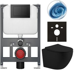 CERANO Kompletní WC set Basic/Cesso černá matná WC tlačítko Maxio/Černá závěsné nízký modul předstěnová instalace 49x36 CER-8050BD86219 obraz