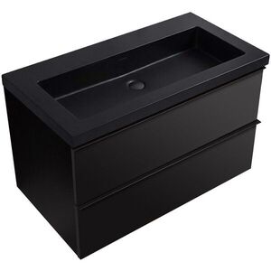 CERANO Koupelnová skříňka Velora černá matná, úchytka černá + umyvadlo z lit. mramoru Ovo černá matná 80, 5x58x46, 5 CER-979957 obraz
