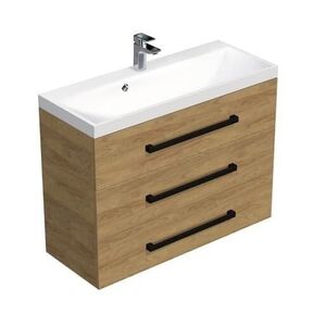 Koupelnová skříňka s černou úchytkou a umyvadlem SAT Cube Way 100x71x40 cm dub Hickory mat CUBE2C1003DH CUBE2C1003DH obraz