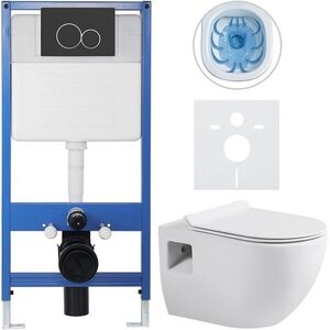 CERANO Kompletní WC set Profi/Dure bílá lesklá WC tlačítko Duo/Černá matná předstěnová instalace 51x35 CER-8050BD84281 obraz