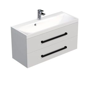 Koupelnová skříňka s černou úchytkou a umyvadlem SAT Cube Way 100x53x40 cm bílá lesk lesk/mat CUBE2C100ZBL CUBE2C100ZBL obraz