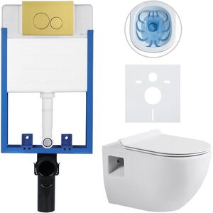 CERANO Kompletní WC set Profi/Dure bílá lesklá WC tlačítko Duo/Zlatá pro zazdění 51x35 CER-8050BD84284 obraz