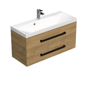 Koupelnová skříňka s černou úchytkou a umyvadlem SAT Cube Way 100x53x40 cm dub Hickory mat CUBE2C100ZDH CUBE2C100ZDH obraz