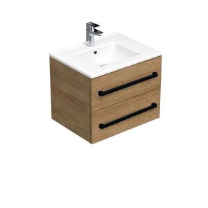 Koupelnová skříňka s černou úchytkou a umyvadlem SAT Cube Way 60x53x46 cm dub Hickory mat CUBE46C602DHMOD CUBE46C602DHMOD obraz