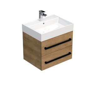 Koupelnová skříňka s černou úchytkou a umyvadlem SAT Cube Way 60x53x46 cm dub Hickory mat CUBE46C602DHSAT CUBE46C602DHSAT obraz