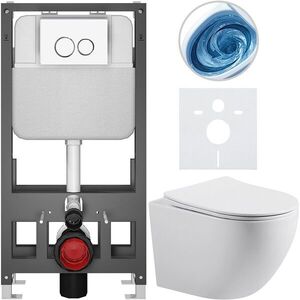 CERANO Kompletní WC set Basic/Cesso bílá lesklá WC tlačítko Dualo/Bílá volně stojící předstěnová instalace 49x36 CER-8050BD85972 obraz