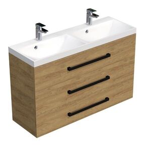 Koupelnová skříňka s černou úchytkou a umyvadlem SAT Cube Way 120x76, 5x40 cm dub Hickory mat CUBE2C1203DH CUBE2C1203DH obraz