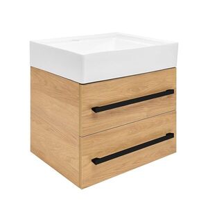 Koupelnová skříňka s umyvadlem a černou úchytkou SAT Cube Way 60x53x46 cm dub Hickory mat CUBE46C602DHSATCW CUBE46C602DHSATCW obraz