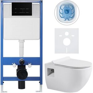 CERANO Kompletní WC set Profi/Dure bílá lesklá WC tlačítko Line/Černá lesklá předstěnová instalace 51x35 CER-8050BD84289 obraz