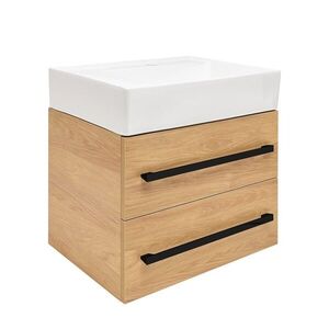 Koupelnová skříňka s umyvadlem a černou úchytkou SAT Cube Way 60x53x46 cm dub Hickory mat CUBE46C602DHSATCWL CUBE46C602DHSATCWL obraz