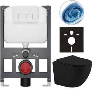 CERANO Kompletní WC set Basic/Cesso černá matná WC tlačítko Modulo/Bílá závěsné nízký modul předstěnová instalace 49x36 CER-8050BD86229 obraz