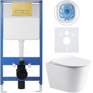 CERANO Kompletní WC set Profi/Carlito bílá lesklá WC tlačítko Slim/Zlatá předstěnová instalace 48, 5x36, 5 CER-827757 obraz