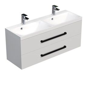 Koupelnová skříňka s černou úchytkou a umyvadlem SAT Cube Way 120x53x40 cm bílá lesk lesk/mat CUBE2C120ZBL CUBE2C120ZBL obraz