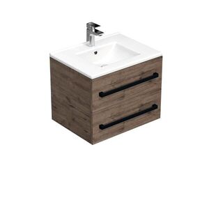 Koupelnová skříňka s černou úchytkou a umyvadlem SAT Cube Way 60x53x46 cm dub Wellington mat CUBE46C602DWMOD CUBE46C602DWMOD obraz