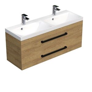 Koupelnová skříňka s černou úchytkou a umyvadlem SAT Cube Way 120x47, 5x40 cm dub Hickory mat CUBE2C120ZDH CUBE2C120ZDH obraz