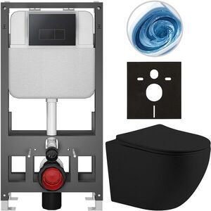 CERANO Kompletní WC set Basic/Cesso černá matná WC tlačítko Modulo/Černá volně stojící předstěnová instalace 49x36 CER-8050BD86232 obraz