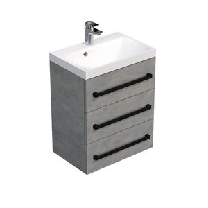 Koupelnová skříňka s černou úchytkou a umyvadlem SAT Cube Way 60x76, 5x40 cm beton mat CUBE2C603BE CUBE2C603BE obraz