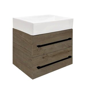 Koupelnová skříňka s umyvadlem a černou úchytkou SAT Cube Way 60x53x46 cm dub Wellington mat CUBE46C602DWSATCWL CUBE46C602DWSATCWL obraz