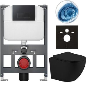 CERANO Kompletní WC set Basic/Cesso černá matná WC tlačítko Modulo/Černá závěsné nízký modul předstěnová instalace 49x36 CER-8050BD86234 obraz