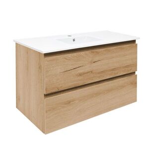 Koupelnová skříňka 2 zásuvková s keramickým umyvadlem SAT B-Way 99x50x45 cm dub mat BWAY2100OAKU4BI BWAY2100OAKU4BI obraz