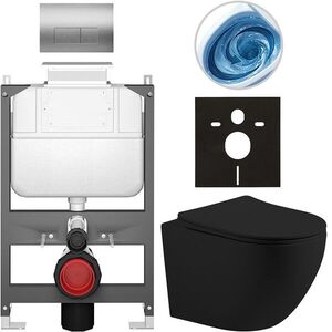 CERANO Kompletní WC set Basic/Cesso černá matná WC tlačítko Modulo/Stříbrná ovládání shora předstěnová instalace 49x36 CER-8050BD86235 obraz