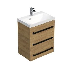 Koupelnová skříňka s černou úchytkou a umyvadlem SAT Cube Way 60x76, 5x40 cm dub Hickory mat CUBE2C603DH CUBE2C603DH obraz