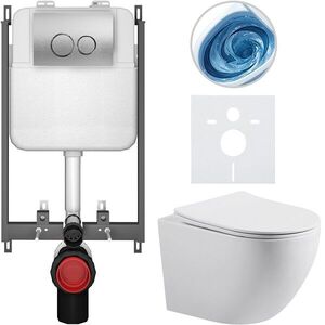 CERANO Kompletní WC set Basic/Cesso bílá lesklá WC tlačítko Dualo/Stříbrná pro zazdění 49x36 CER-8050BD85981 obraz