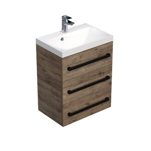 Koupelnová skříňka s černou úchytkou a umyvadlem SAT Cube Way 60x76, 540 cm dub Wellington mat CUBE2C603DW CUBE2C603DW obraz