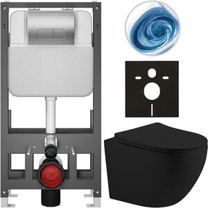 CERANO Kompletní WC set Basic/Cesso černá matná WC tlačítko Modulo/Stříbrná volně stojící předstěnová instalace 49x36 CER-8050BD86237 obraz