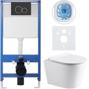 CERANO Kompletní WC set Profi/Carlito bílá lesklá WC tlačítko Duo/Černá matná předstěnová instalace 48, 5x36, 5 CER-8050BD84299 obraz