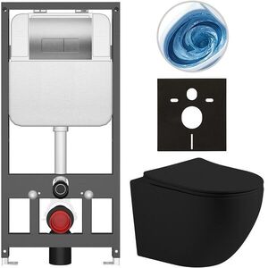 CERANO Kompletní WC set Basic/Cesso černá matná WC tlačítko Modulo/Stříbrná závěsné předstěnová instalace 49x36 CER-8050BD86238 obraz