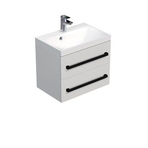Koupelnová skříňka s černou úchytkou a umyvadlem SAT Cube Way 60x53x40 cm bílá lesk lesk/mat CUBE2C60ZBL CUBE2C60ZBL obraz