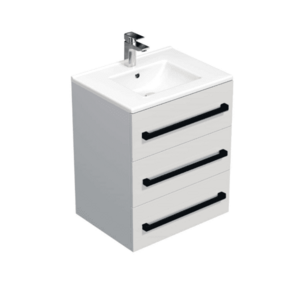 Koupelnová skříňka s černou úchytkou a umyvadlem SAT Cube Way 60x76, 5x46 cm bílá lesk CUBE46C603BIMOD CUBE46C603BIMOD obraz