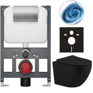 CERANO Kompletní WC set Basic/Cesso černá matná WC tlačítko Modulo/Stříbrná závěsné nízký modul předstěnová instalace 49x36 CER-8050BD86239 obraz