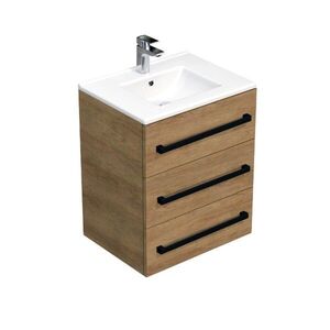 Koupelnová skříňka s černou úchytkou a umyvadlem SAT Cube Way 60x76, 5x46 cm dub Hickory mat CUBE46C603DHMOD CUBE46C603DHMOD obraz