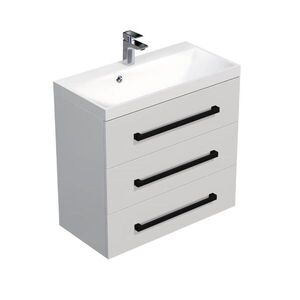 Koupelnová skříňka s černou úchytkou a umyvadlem SAT Cube Way 80x76, 5x40 cm bílá lesk lesk/mat CUBE2C803BL CUBE2C803BL obraz