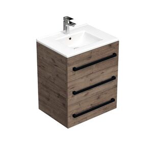 Koupelnová skříňka s černou úchytkou a umyvadlem SAT Cube Way 60x76, 5x46 cm dub Wellington mat CUBE46C603DWMOD CUBE46C603DWMOD obraz