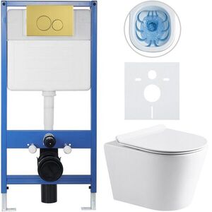 CERANO Kompletní WC set Profi/Carlito bílá lesklá WC tlačítko Duo/Zlatá předstěnová instalace 48, 5x36, 5 CER-8050BD84303 obraz