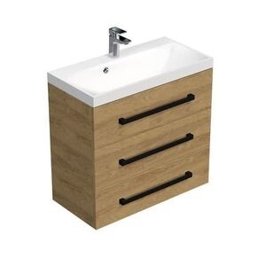 Koupelnová skříňka s černou úchytkou a umyvadlem SAT Cube Way 80x76, 5x40 cm dub Hickory mat CUBE2C803DH CUBE2C803DH obraz