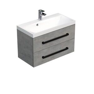 Koupelnová skříňka s černou úchytkou a umyvadlem SAT Cube Way 80x53x40 cm beton mat CUBE2C80ZBE CUBE2C80ZBE obraz