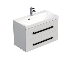 Koupelnová skříňka s černou úchytkou a umyvadlem SAT Cube Way 80x53x40 cm bílá lesk lesk/mat CUBE2C80ZBL CUBE2C80ZBL obraz