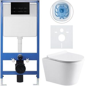 CERANO Kompletní WC set Profi/Carlito bílá lesklá WC tlačítko Line/Černá lesklá předstěnová instalace 48, 5x36, 5 CER-8050BD84307 obraz