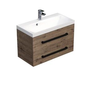 Koupelnová skříňka s černou úchytkou a umyvadlem SAT Cube Way 80x53x40 cm dub Wellington mat CUBE2C80ZDW CUBE2C80ZDW obraz