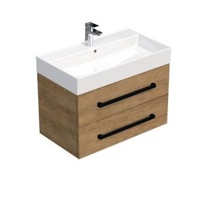 Koupelnová skříňka s černou úchytkou a umyvadlem SAT Cube Way 80x53x46 cm dub Hickory mat CUBE46C802DHSAT CUBE46C802DHSAT obraz