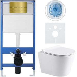 CERANO Kompletní WC set Profi/Carlito bílá lesklá WC tlačítko Line/Zlatá předstěnová instalace 48, 5x36, 5 CER-8050BD84313 obraz