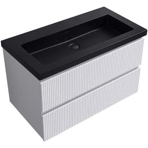 CERANO Koupelnová skříňka Carole bílá matná rýhovaná + umyvadlo z lit. mramoru Ovo černá matná 70, 5x53x46, 5 CER-864350 obraz