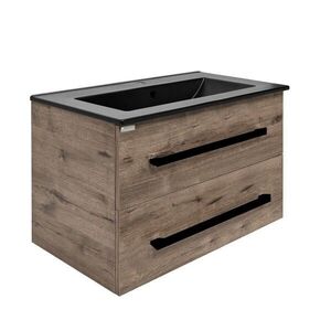 Koupelnová skříňka s černou úchytkou a umyvadlem SAT Cube Way 80x53x46 cm dub Wellington mat CUBE46C802DWMODC CUBE46C802DWMODC obraz