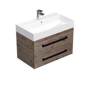 Koupelnová skříňka s černou úchytkou a umyvadlem SAT Cube Way 80x53x46 cm dub Wellington mat CUBE46C802DWSAT CUBE46C802DWSAT obraz